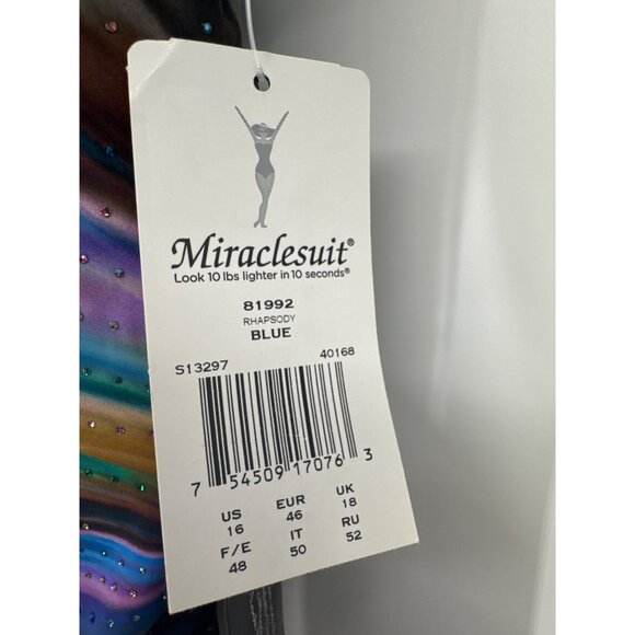 MIRACLESUIT SWIMSUIT & wrap SIZE 16 RANDALL CHRISTENSEN designer rhinestones new - Picture 5 of 7